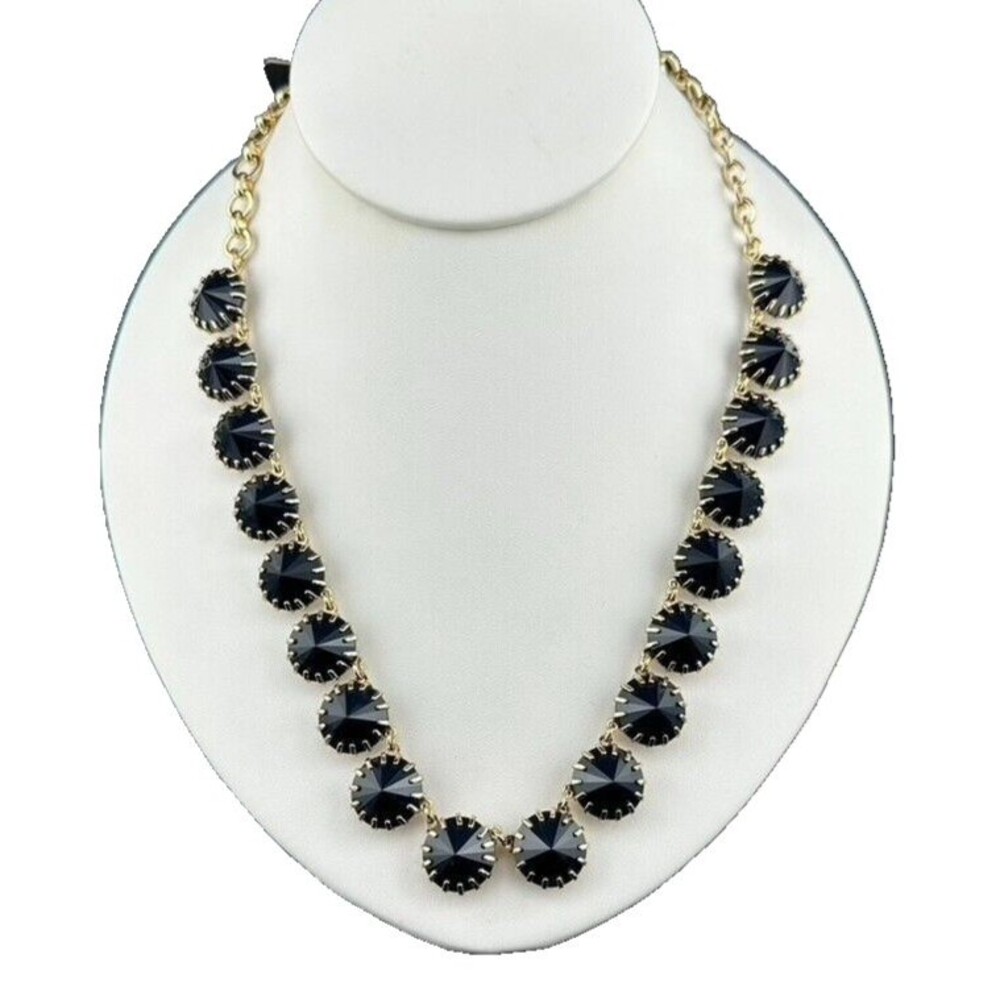 NWT J. Crew Women's Necklace Navy Blue Rivoli Gold Circle Statement Adj. 18"-20"